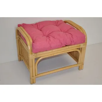 Stolička Ratanová taburetka Ear medová polstr malinový melír