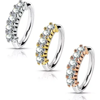 Piercing Ocelový piercing do nosu, do ucha - lesklý kroužek, pět kulatých zirkonů, 1,2 mm - Barva piercing: Měděná