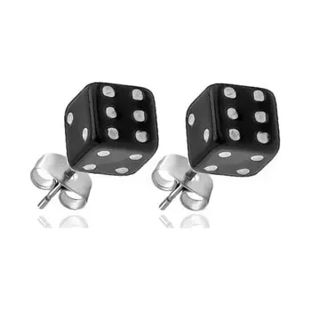 Náušnice Stříbrné puzetové náušnice 925 - černé hrací kostky