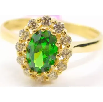 Prsten Klenoty Budín Dámský zlatý prsten se zirkony a velkým zeleným smaragdem 585/1,98gr vel. 54 HK1154 (Klenoty Budín Dámský zlatý prsten se zirkony a velkým zeleným smaragdem 585/1,98gr vel. 54 HK1154)