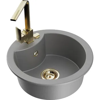 Granitový dřez MEXEN/S - Diego granitový dřez 1-miska včetně baterie Rita, šedý 6512-71-670300-50