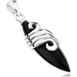 Přívěsek ze stříbra 925, ovál s černým kamenem, lesklé linie a spirály