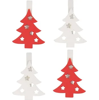 Anděl Přerov Stromek dřevěný na kolíčku 4,5 cm, červený a bílý, 4 ks