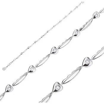 Náramek Náramek ze stříbra 925, úzké podlouhlé články s výřezem, srdíčka