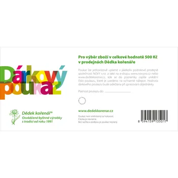 Dárkový potravinový koš Dědek kořenář Papírový dárkový poukaz v hodnotě 500 Kč