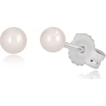 Náušnice Puzetové náušnice z bílého 14K zlata - kulatá perlička v bílém odstínu
