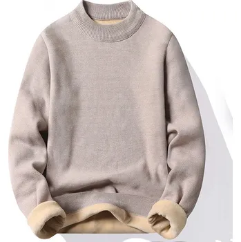 Pánský svetr Zimní zateplený svetr unisex s plyšem Barva: Béžová, Velikost: M