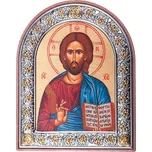 Ikona Pantokrator se stojánkem, stříbro, ovál, 10 x 8 cm