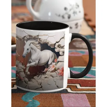 Keramický hrnek s koněm, Barva Černá, Velikost 330 ml, Canvas Keramický hrnek s barevným uchem Bezvatriko.cz 2457