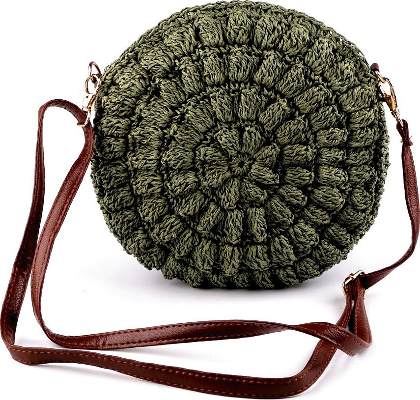 Háčkovaná kabelka z rafie - lýka se zipem crossbody Ø25 cm