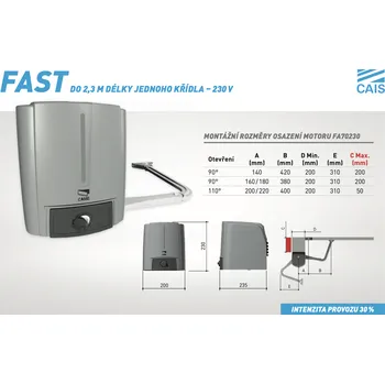 CAME FAST mini pohony pro dvoukřídlou bránu do 4,6m průjezdu, fotobuňky, dálkový ovladač