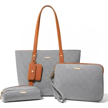 Cestovní taška Miss Lulu sada 4 tašek 2217 Šedá/hnědá s monogramem