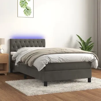 Postel vidaXL Box spring postel s matrací a LED 90x200 cm samet [3134562] Barva: Tmavě šedá