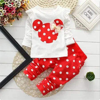 Dívčí kojenecký set Minnie Mouse tričko + tepláčky s puntíky (vel. 6-24 měs.) Barva: 3 červená, Velikost: 6 měsíců
