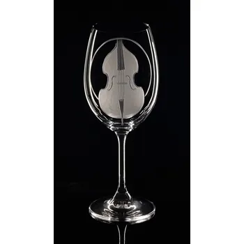 Sklenice Sklenice na víno 450ml s Kontrabasem - ručně ryté (broušené) dárková krabička, dárek pro hudebníka