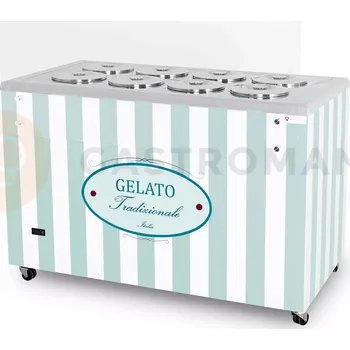 Zmrzlina Distributor zmrzliny, vitrína na zmrzlinu, konzervátor, retro, 8 tub, okrouhlé nádoby na zmrzlinu (kyvety), 1283x670x895 mm, bílo-pastelově modrý | RESTO QUALITY, GELATO POZETTI 8 PASTEL BLUE