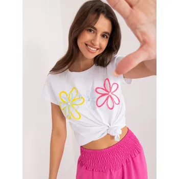 Tričko s květy a perličkami Basic Feel Good bílé EU velikost: L/XL