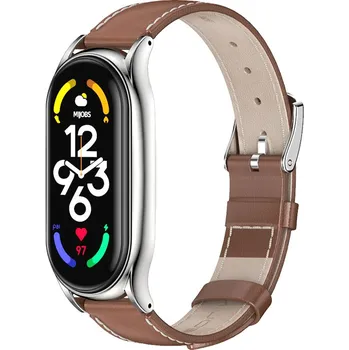 Příslušenství k fitness náramku Xiaomi Kožený style řemínek pro Mi Band 7 Barva: Hnědostříbrná MBSCZ-7KO05
