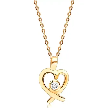 Náhrdelník Briliantový náhrdelník ze žlutého zlata 585 - kulatý briliant v obrysu srdce, tenký řetízek