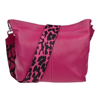 Kabelka NovaKabelka.cz Kožená italská crossbody kabelka Prisca Fuxia Scura s přídavným popruhem III