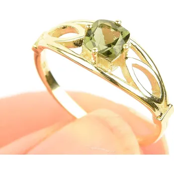 Prsten Prsten s vltavínem 5 x 5mm standard brus zlato Au 585/1000 14K (vel.55) 2,42g