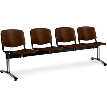 Dřevěná lavice ISO, 4-sedák - chromované nohy, ořech