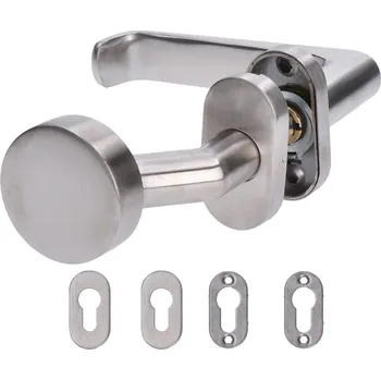 Dveřní kování Nerezové kování klika (pravá) - pevná oválná koule, se spodní rozetou, broušená nerezová oce
