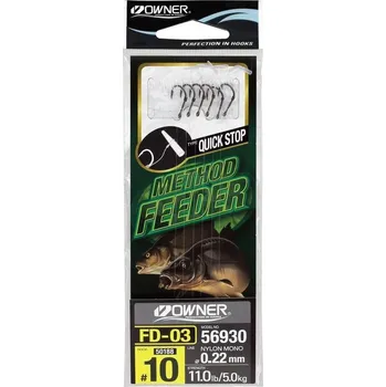 Rybářský háček OWNER - Hotové návazce METHOD FEEDER FD-03 0,22mm vel. háčku 10