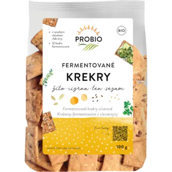 Slaná pochutina PRO-BIO Krekry fermentované žito, cizrna, len, sezam 100 g BIO