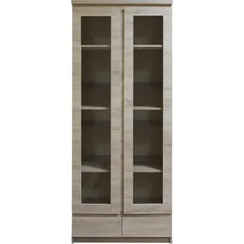 Knihovna Vitrína s vysokými prosklenými dveřmi a 2 zásuvkami