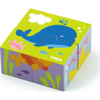Dřevěná hračka Dřevěné puzzle kostky pro nejmenší Viga Velryba