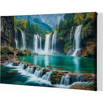 Obraz Obraz na plátně - Malé velké vodopády v podzimních horách FeelHappy.cz Velikost obrazu: 40 x 30 cm