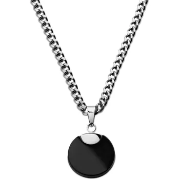 Náhrdelník Cruz | Náhrdelník z&nbsp;nerezové oceli stříbrné barvy s&nbsp;masivním kulatým černým onyxem - Arkai