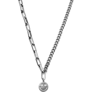 Náhrdelník Caleb Amager článkový náhrdelník s přívěskem smajlíka stříbrné barvy - Lucleon