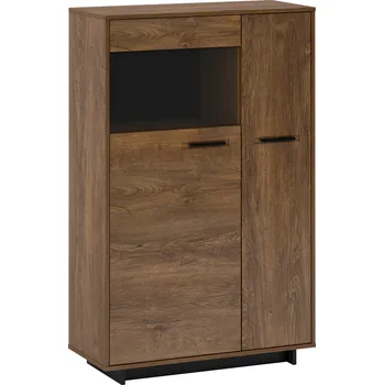 Obývací stěna Vitrína DELIS C1, dub bolzano/černá, levá, s LED osvětlením