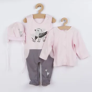 Kojenecké oblečení 3-dílná bavlněná dětská souprava Koala Birdy růžová 80 (9-12m)
