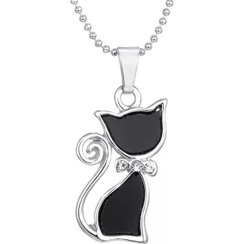 Náhrdelník Náhrdelník, černá kočka , stříbrná barva