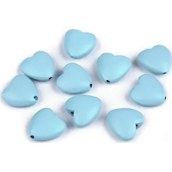 Korálek Dřevěné korálky srdce Ø20 mm balení 10 KUSŮ - 2 modrá pomněnková