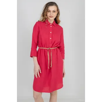 Dámské šaty H&D HOME DESIGN H&D dámské lněné šaty malinové Velikost: 42