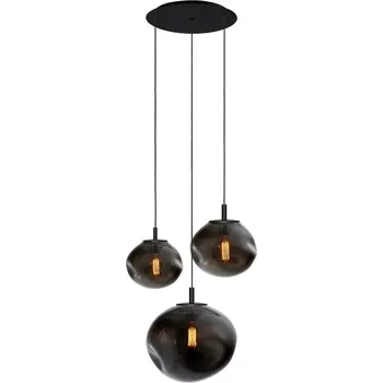 Kaspa 11158308 AVIA BLACK - Trojramenné černé závěsné svítidlo, průhledná nepravidelná grafitová skla, 3 x E27 (Závěsné tříramenné svítidlo v moderním stylu 3 x E27, tři průměry skel)