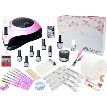 Charlie Nails Startovací sada na gelové nehty XXXL Hybrid 168W růžová perleť s bruskou 10W