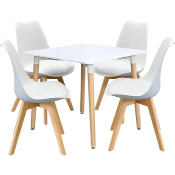 Jídelní set Jídelní SET stůl FARUK 80 x 80 cm + 4 židle TALES, bílý + vyzvednutí ZDARMA