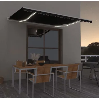 Markýza vidaXL Ručně zatahovací markýza s LED 400 x 300 cm [3068901] Barva: antracitová