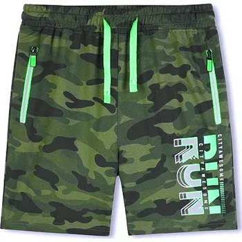 Chlapecké kraťasy CHLAPECKÉ MASKÁČOVÉ KRAŤASY TM8252S Velikost: 158, Barva: Maskáč/ zelený zip