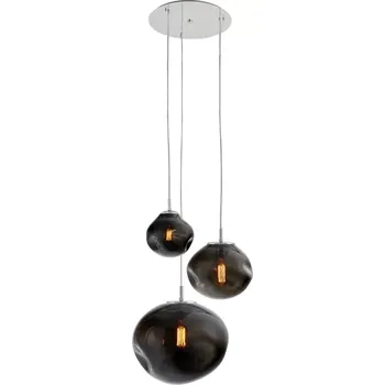 Kaspa 10424308 AVIA - Trojramenné závěsné svítidlo, průhledná nepravidelná grafitová skla, lesklý chrom, 3 x E27 (Závěsné tříramenné svítidlo v moderním stylu 3 x E27, tři průměry skel)