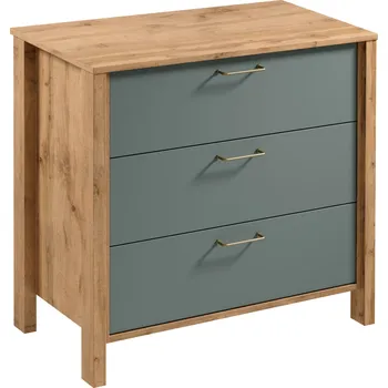 Ložnicová sestava Komoda INDYGO K3S, Dub Wotan/Zelená