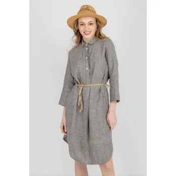 Dámské šaty H&D HOME DESIGN H&D dámské lněné šaty šedobéžové Velikost: 40