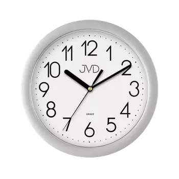 Hodiny Stříbrné plastové nástěnné netikající tiché hodiny JVD sweep HP612.7