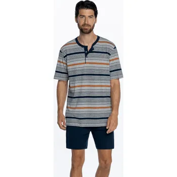 Pánské pyžamo GUASCH Pánské pyžamo CALEB, Tmavě modrá, V dárkovém boxu, Bavlna 100%, Krátký rukáv - vel. L