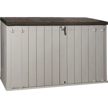 Zahradní úložný box Velká zahradní úložná skříň s víkem a dveřmi béžová / hnědá 2270 L
